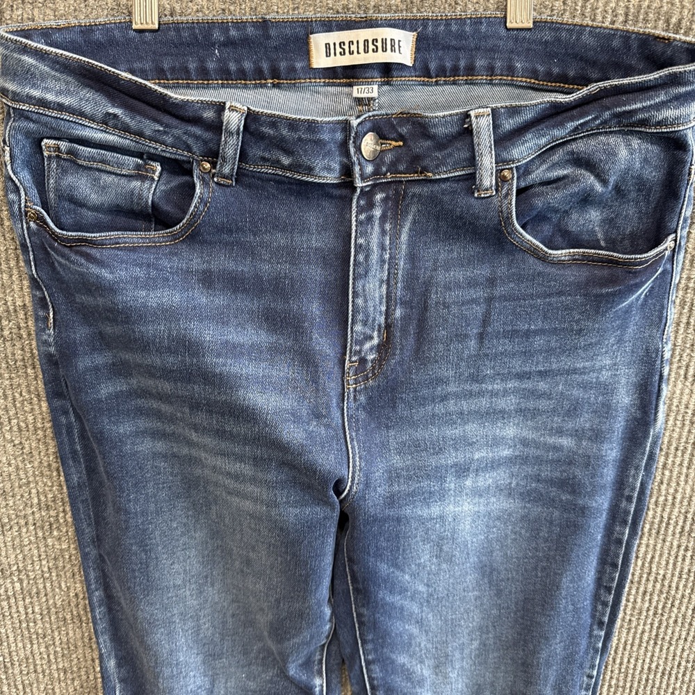 Disclosure Womens Wide Leg Jeans 17/33 Dark Wash Denim Trendy Hi Rise‎ - Picture 2 of 9